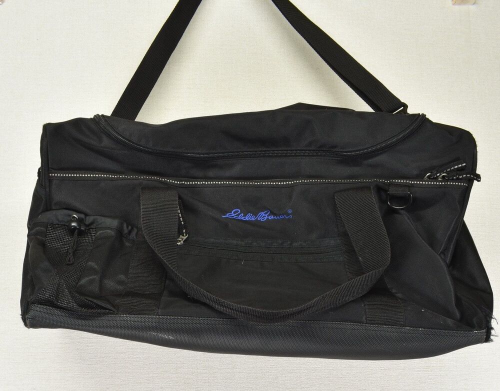Eddie Bauer Gym Bag Medium Large Black Blue Multi Pocket Duffle Travel Carry On